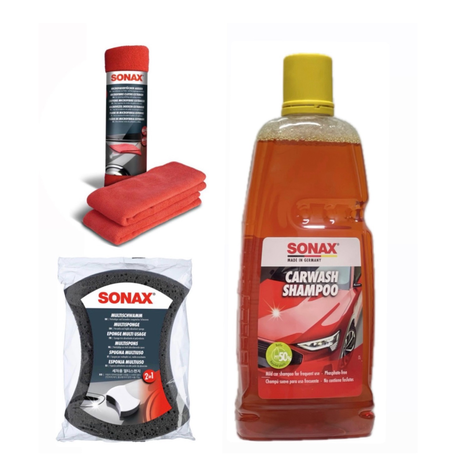 پک کارواش خودرو سوناکس SONAX | شامپو ماشین + اسفنج شستشو + دستمال میکروفایبر پک کارواش خودرو سوناکس SONAX | شامپو ماشین + اسفنج شستشو + دستمال میکروفایبر