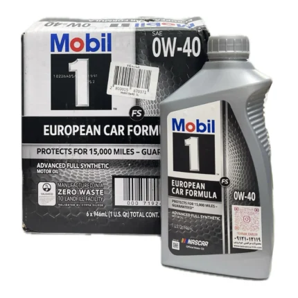 روغن موتور موبیل 1 FS 0W-40 تمام سنتتیک، دارای استاندارد API SQ/SP، حجم 946 میلی‌لیتر