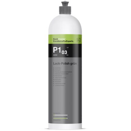 پولیش فینیش Koch Chemie P1.03 براق‌کننده حرفه‌ای رنگ بدنه خودرو و حذف‌کننده خطوط سطحی در مرحله نهایی دیتیلینگ.