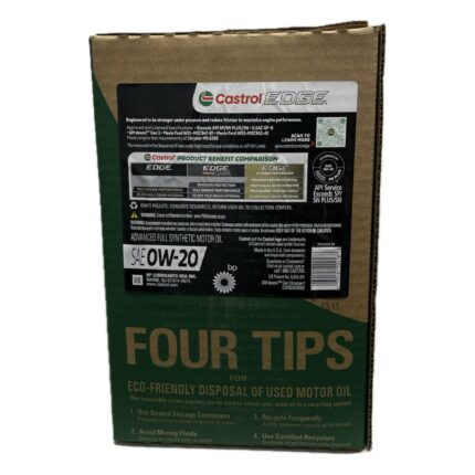 روغن موتور کاسترول 0W-20 ECO PACK مشکی حجم 5.6 لیتر، تمام سنتتیک با استاندارد API SP مناسب خودروهای هیبریدی و توربوشارژ، محافظت عالی از موتور، کاهش مصرف سوخت و استارت سریع در هوای سرد.