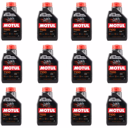 روغن موتور موتول Motul 7100 10W-40 4T مدل 2026 ساخت فرانسه، بسته ۱۲ عددی یک لیتری، روغن موتور موتورسیکلت چهارزمانه، روغن موتور موتول 7100 قرمز، Motul 7100 Motorcycle Oil 12x1L