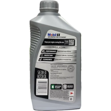 تصویر پشت روغن موتور موبیل وان 0W-30 Advanced Fuel Economy تمام سنتتیک حجم 946 میلی‌لیتر